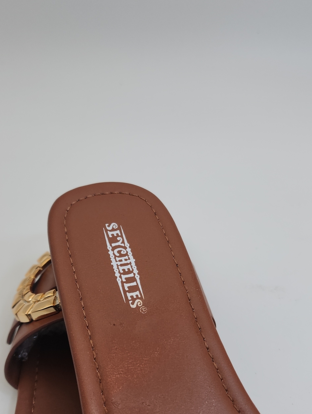 Seychelles Cognac Brown Leather Slide Sandals with Hammered Gold Buckle Sz 7.5 - Picture 7 of 11